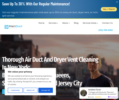 MainDuct Inc., Air duct cleaning service, Brooklyn, NY