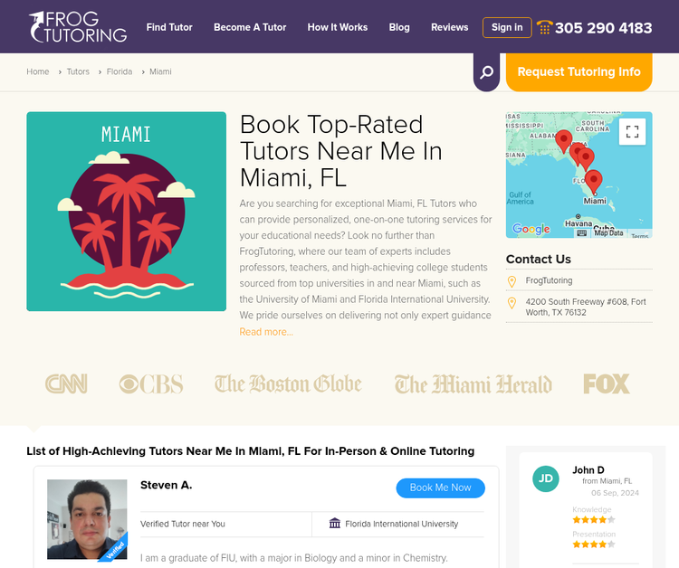 Frog Tutoring Miami Website