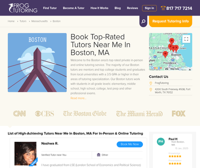 Frog Tutoring Boston Website